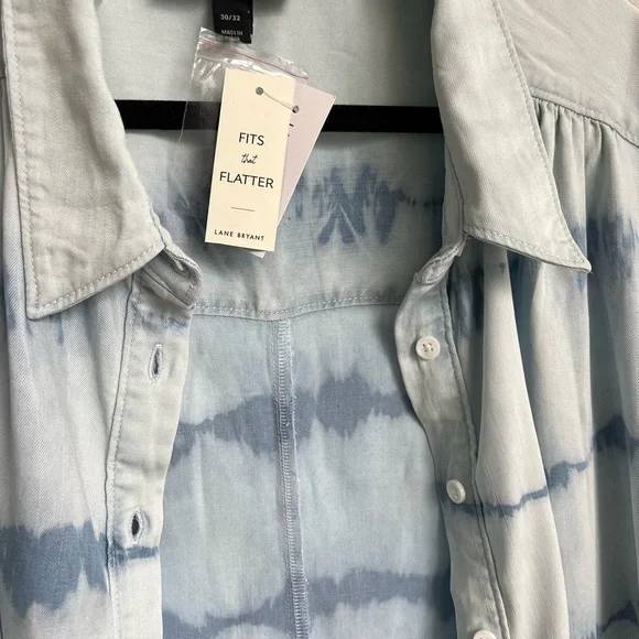 Lane Bryant Denim-look Tie-Dye Blouse | 30/32 - Picture 8 of 12